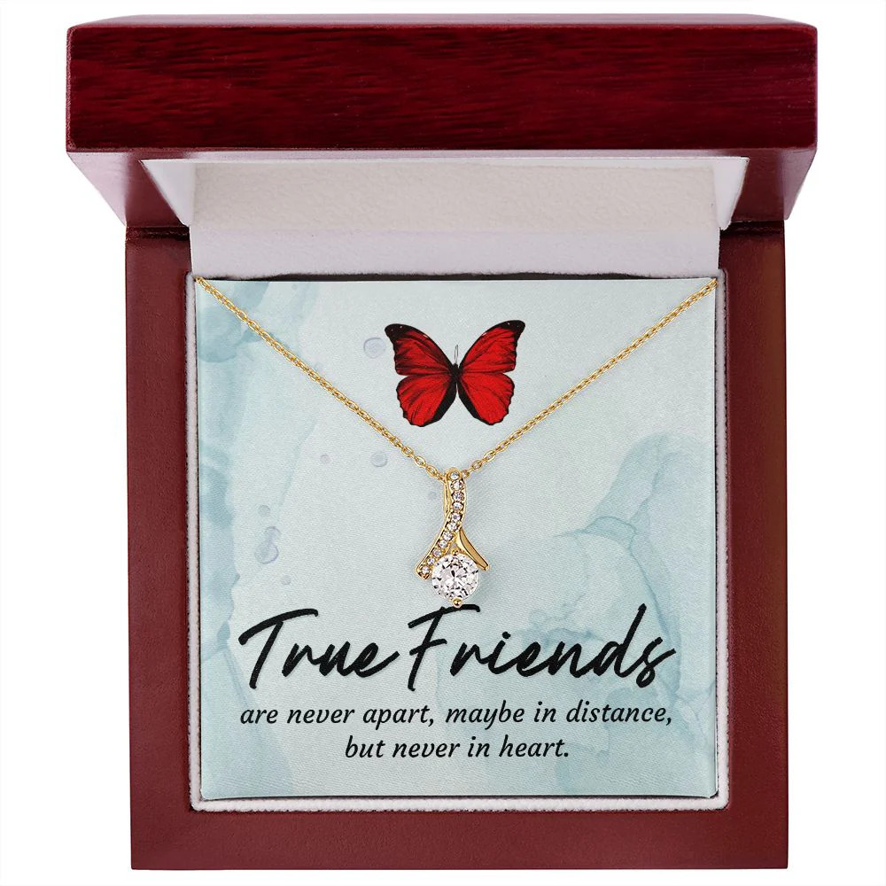 True Friends Ribbon Necklace Gold Tone Luxury Box